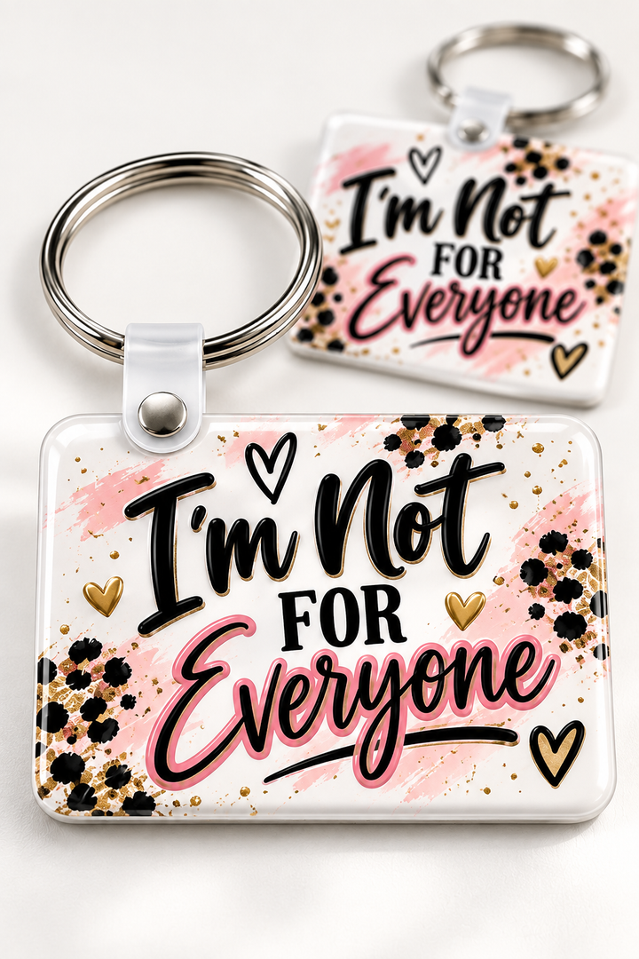 I'm Not for Everyone Keychain novelty keychain mockup featuring decorative phrase lettering, product view 1