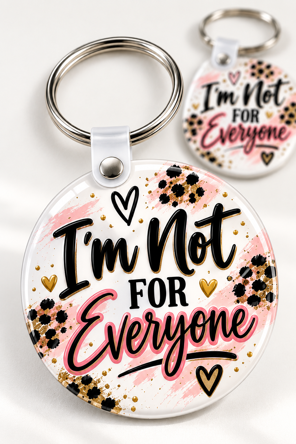 I'm Not for Everyone Keychain novelty keychain mockup featuring decorative phrase lettering, product view 3