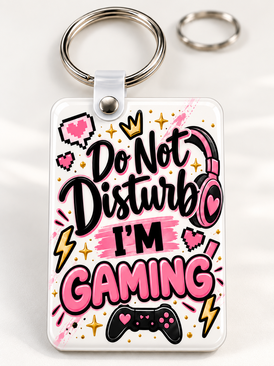 Do Not Disturb   I'm Gaming Keychain novelty keychain mockup featuring gaming-themed lettering, product view 1