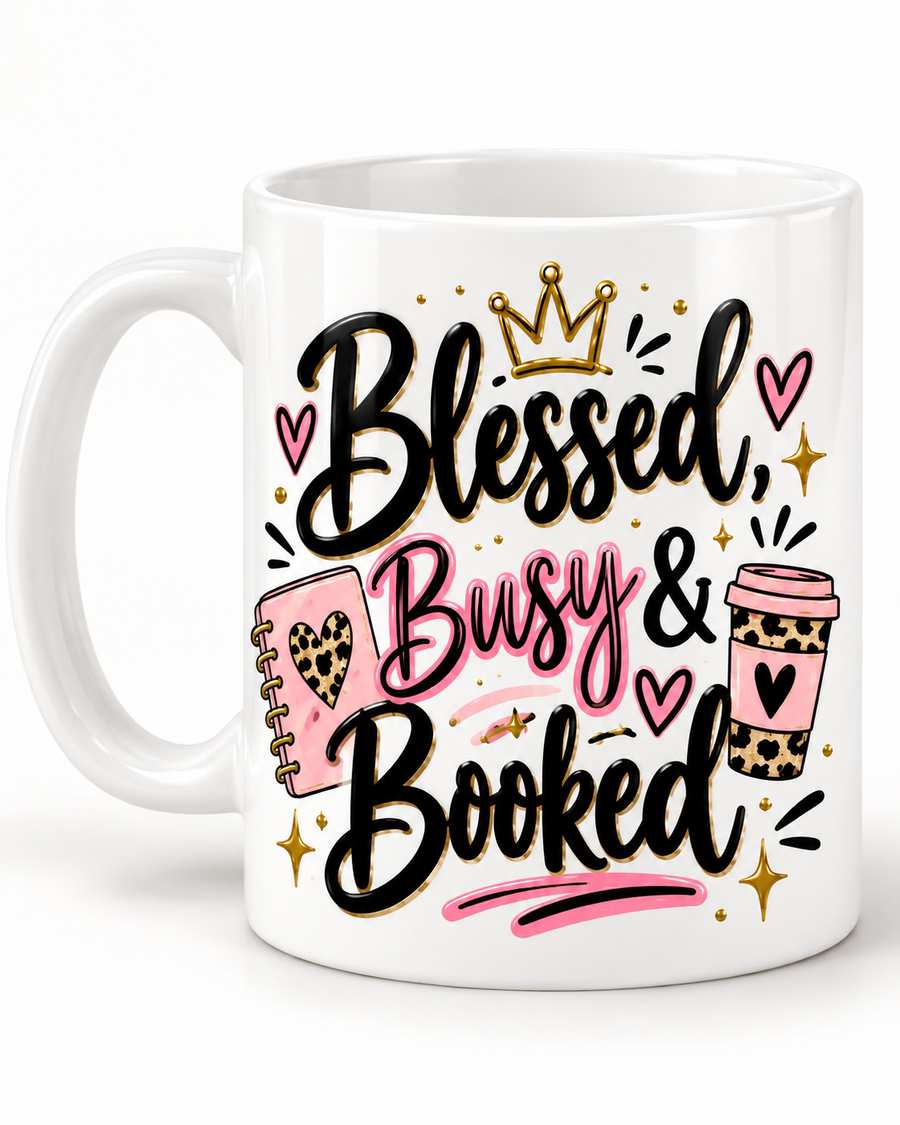 Blessed, Busy & Booked Mug mockup