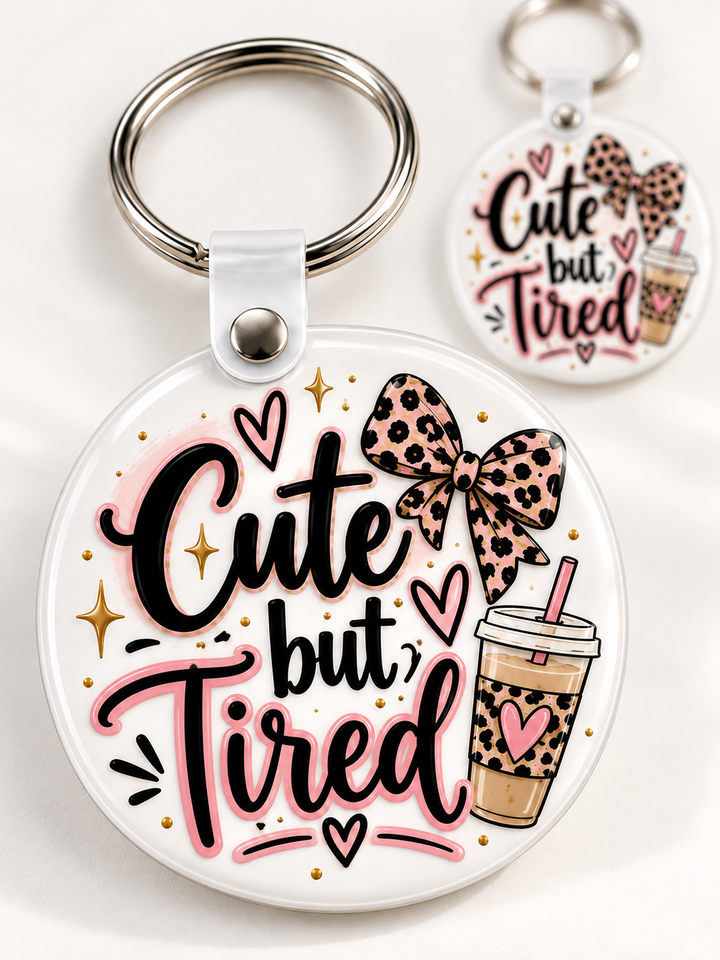 Cute but Tired keychain — Circle
